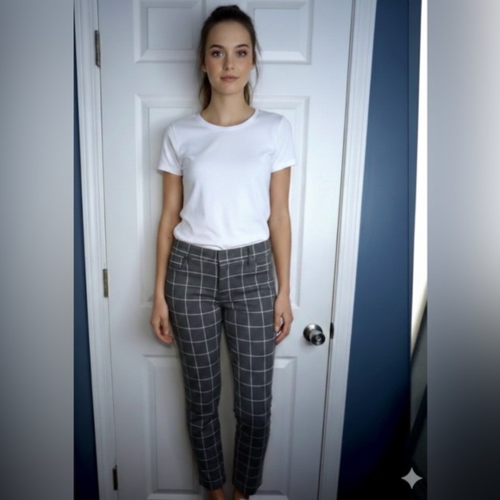 Loft Petites 12 Marisa Gray Pink Grid Check Cropped Trouser Dress Pant 12P